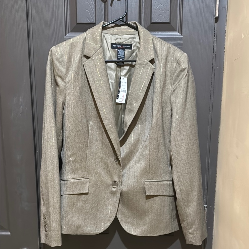 NWT New York & Company Gold Pinstriped Blazer Jacket - Plus Size 16